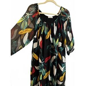 Bellambra Black Tropical Leaf Print Flowy Shift Dress Made in Italy M